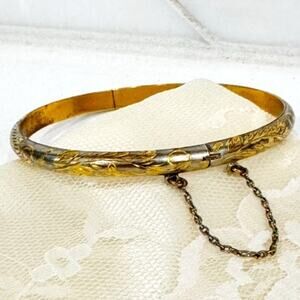 Vintage 925 Sterling Silver Etched Floral Hinged Bangle Bracelet